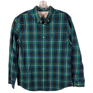 Original Penguin Mens XL Plaid Button Down Shirt Green Blue Long Sleeve Logo